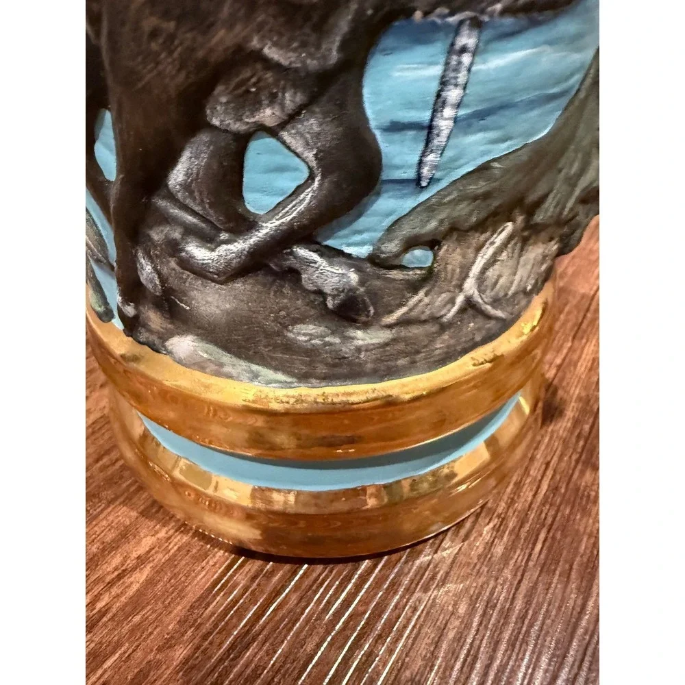 Vintage Deer Wildlife Ceramic Beer Stein Hand Painted Forest Scene with‎ Lid